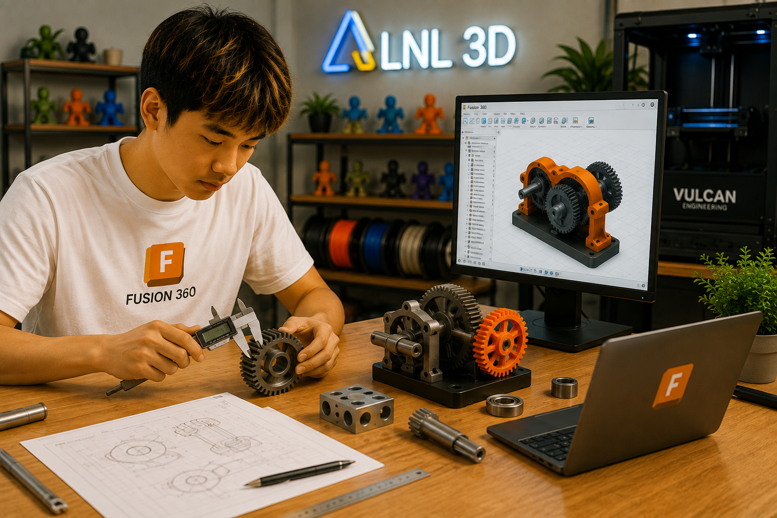 Student operating a 3D printer