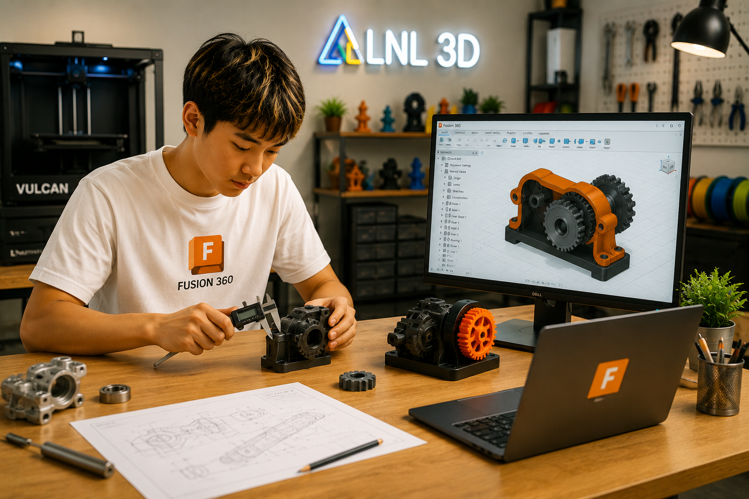 Student learning Blender 3D design at LNL 3D
