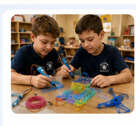 Students working together on 3D pen projects