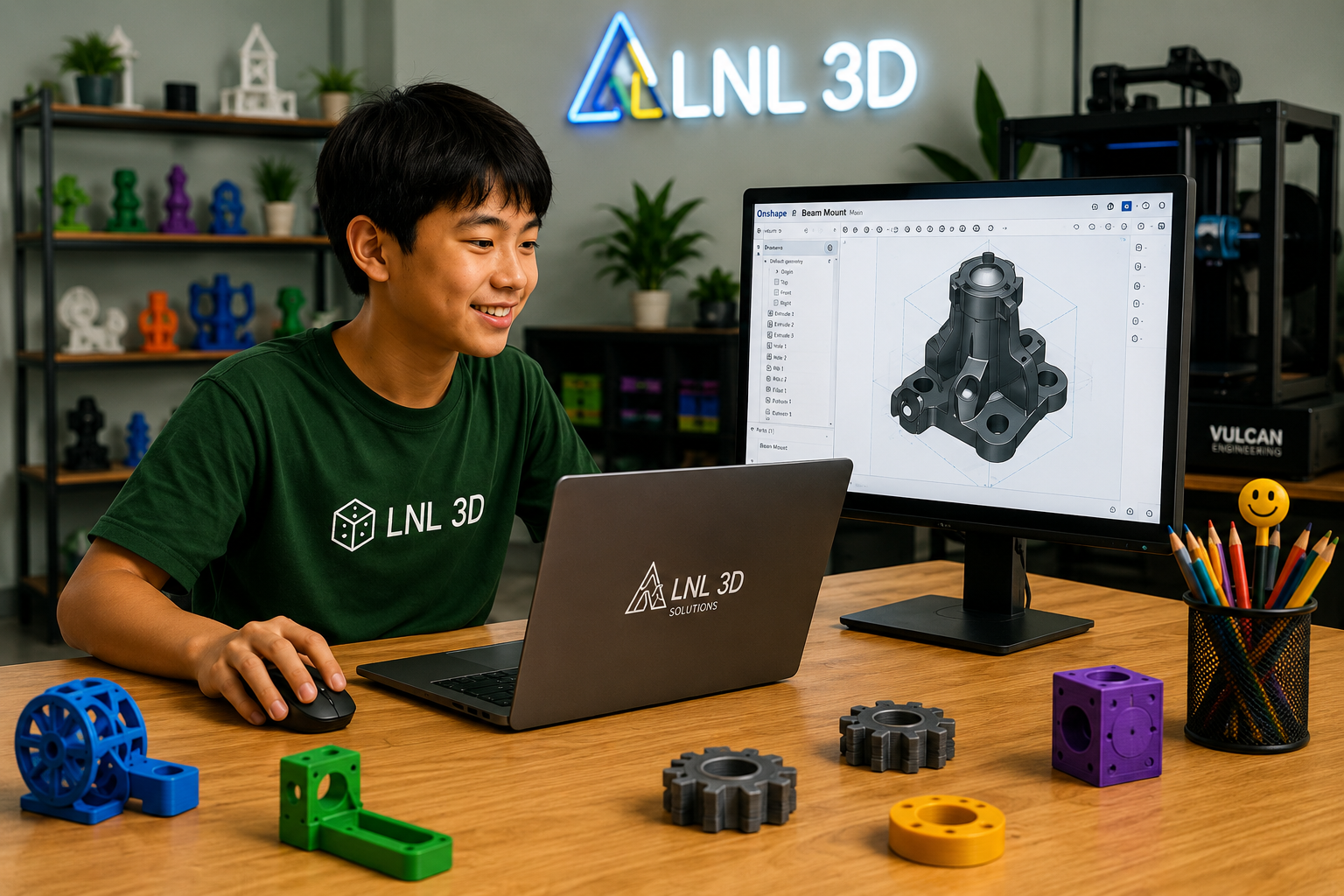 Student learning Onshape 3D design at LNL 3D