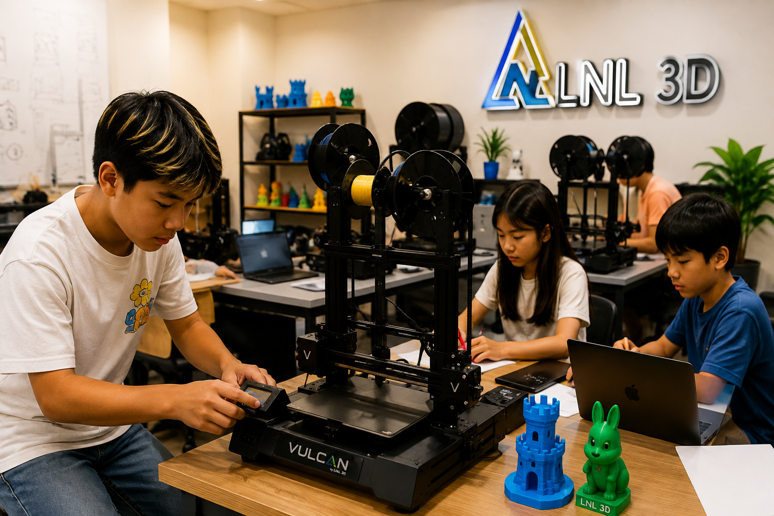 Students learning 3D printing at LNL 3D