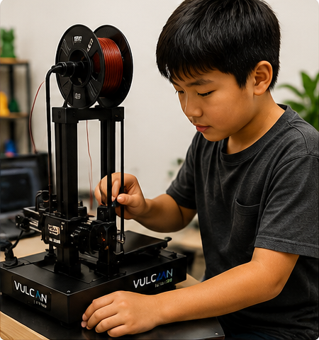 Student operating a 3D printer