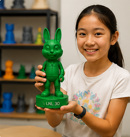 Student holding a finished 3D printed project