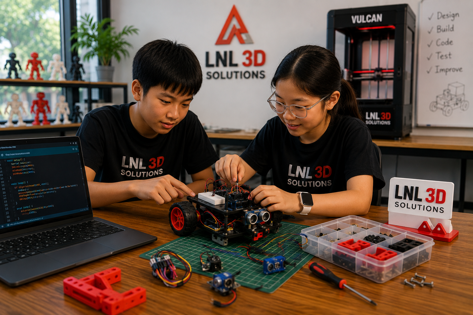Student operating a 3D printer