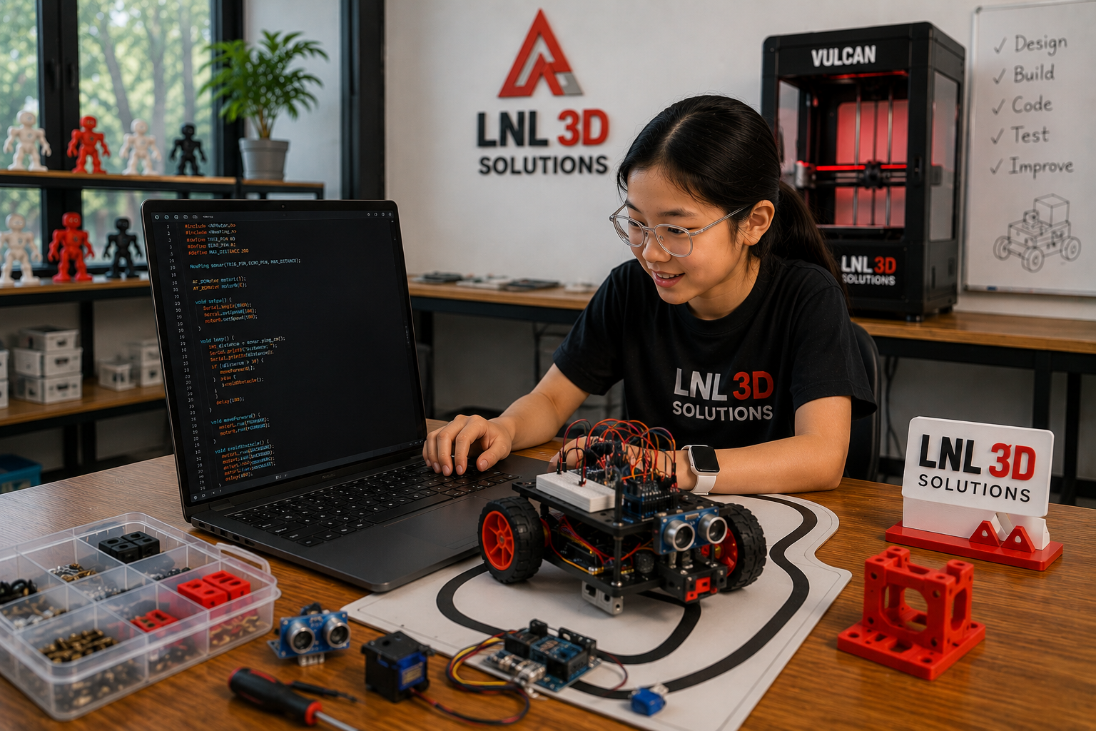 Student holding a finished 3D printed project
