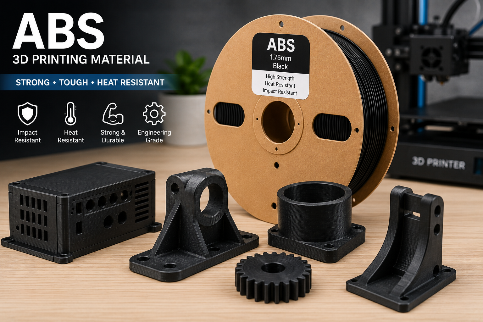 ABS filament and functional ABS 3D printed parts
