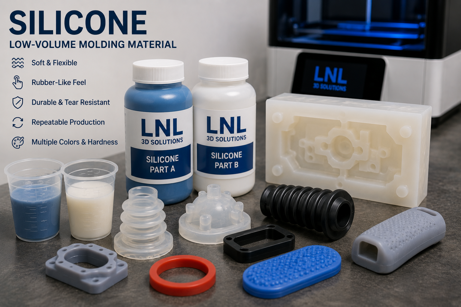 Silicone and urethane low-volume molding material