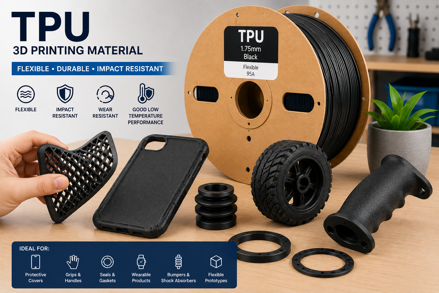 TPU flexible filament and rubber-like 3D printed parts