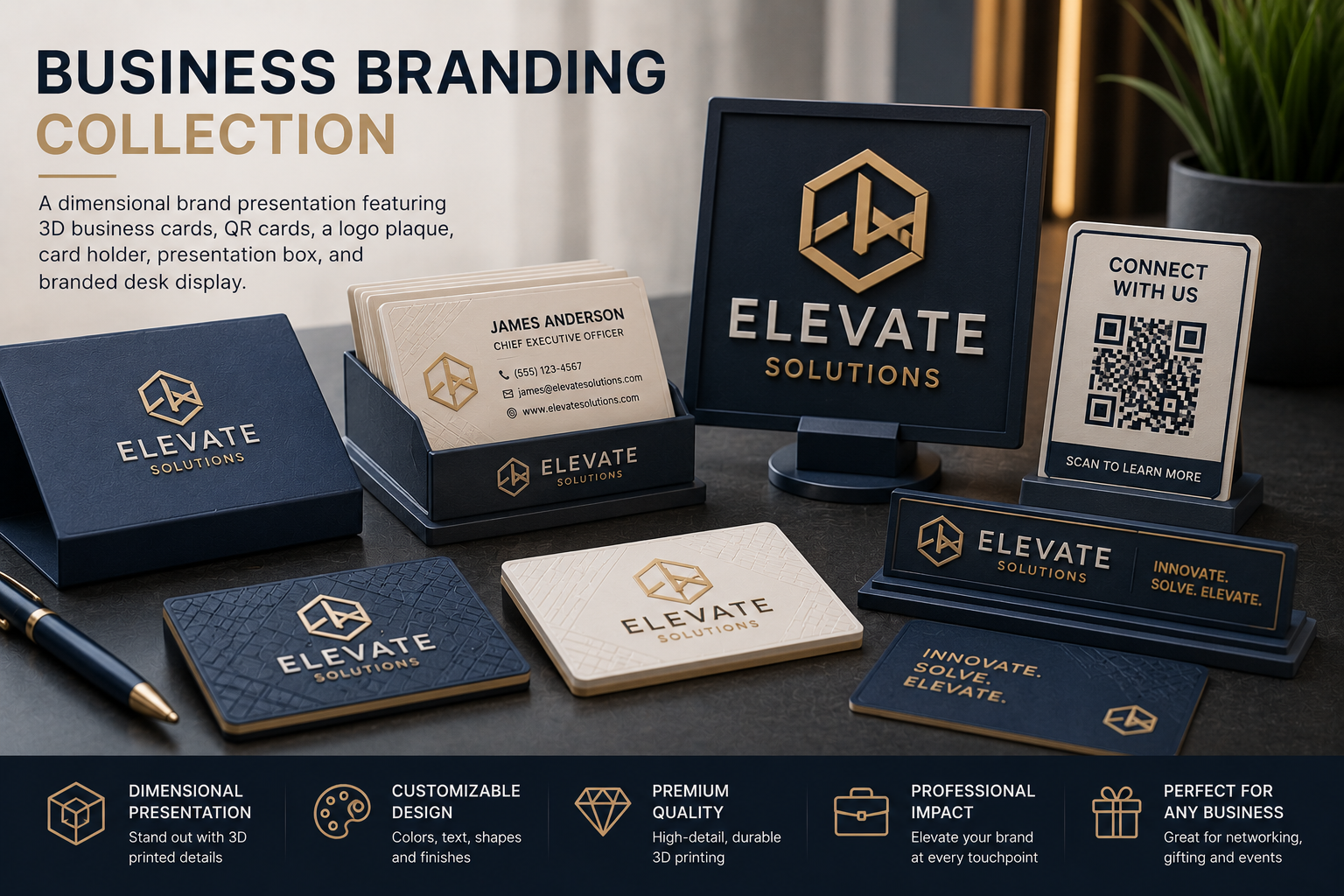 Custom 3D printed business card and branding concept collection