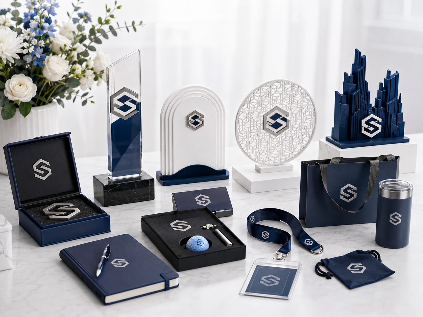 Custom corporate event signage awards sponsor displays and branded presentation products