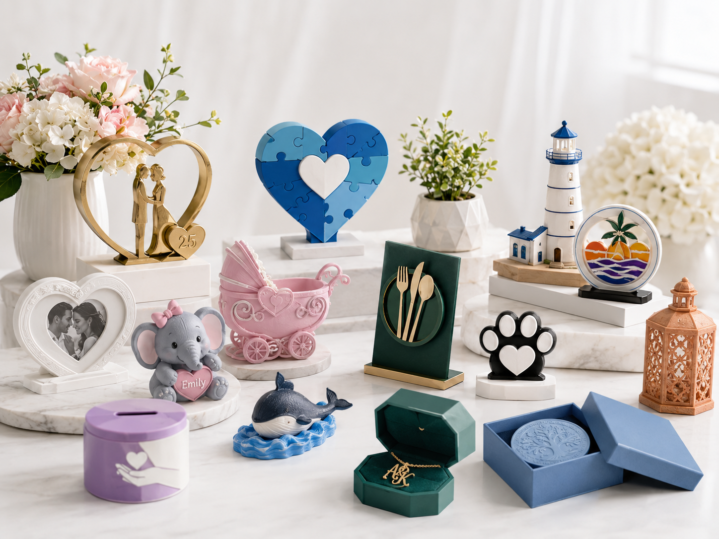 Custom 3D printed anniversary baby shower fundraiser restaurant and custom theme products