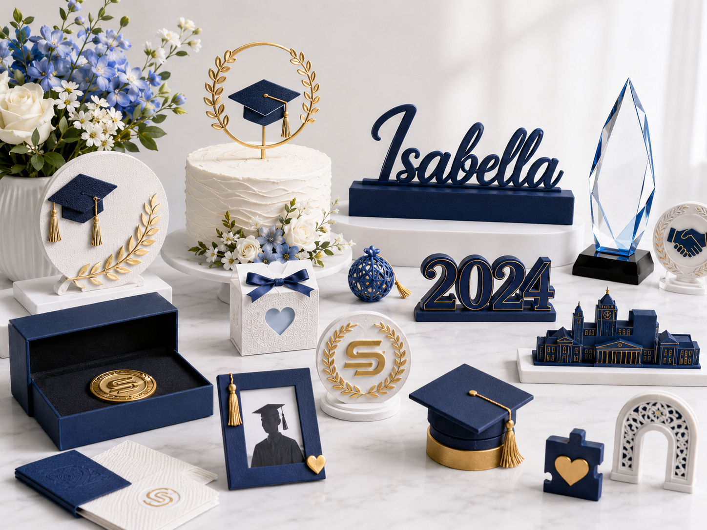Custom 3D printed graduation name signs class year displays photo props and keepsakes